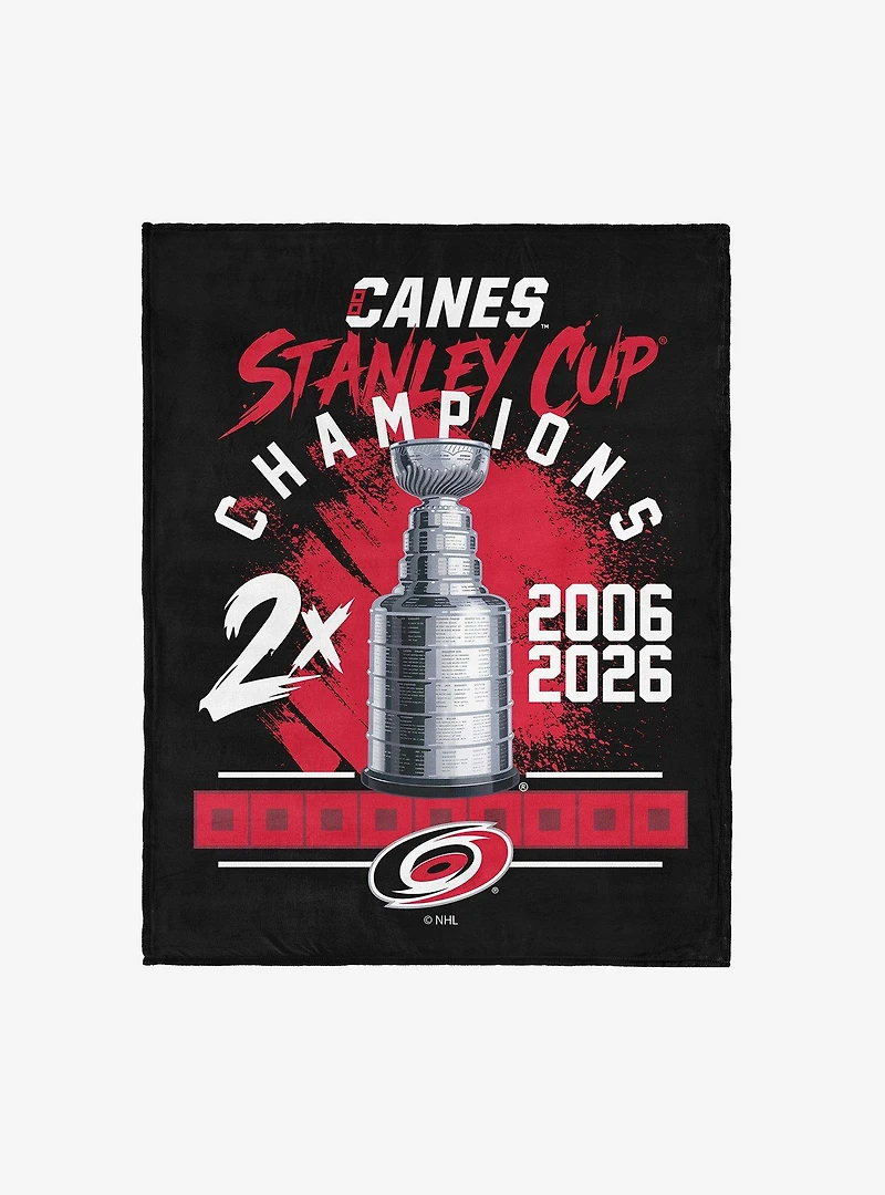 NHL Carolina Hurricanes Stanley Cup Multi-Champ Trophy Case Silk Touch Throw Blanket