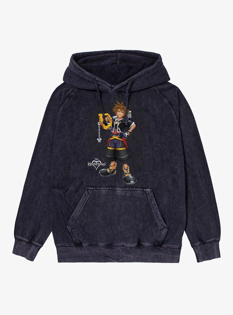 Disney Kingdom Hearts Smiling Sora On Checkered Mineral Wash Hoodie