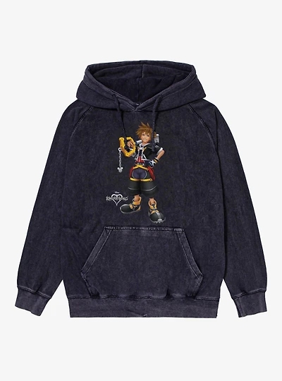 Disney Kingdom Hearts Smiling Sora On Checkered Mineral Wash Hoodie