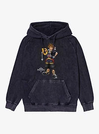 Disney Kingdom Hearts Smiling Sora On Checkered Mineral Wash Hoodie