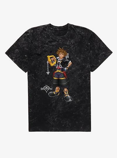 Disney Kingdom Hearts Smiling Sora On Checkered Mineral Wash T-Shirt
