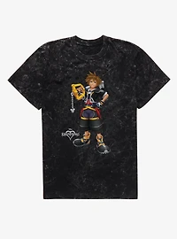 Disney Kingdom Hearts Smiling Sora On Checkered Mineral Wash T-Shirt