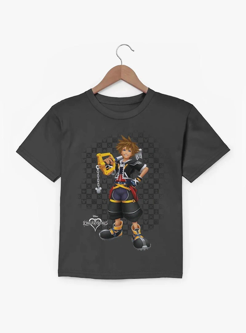Disney Kingdom Hearts Smiling Sora On Checkered Youth T-Shirt