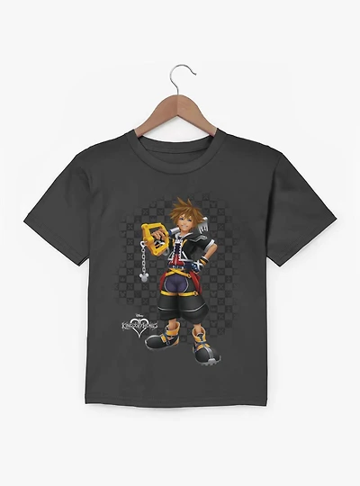 Disney Kingdom Hearts Smiling Sora On Checkered Youth T-Shirt