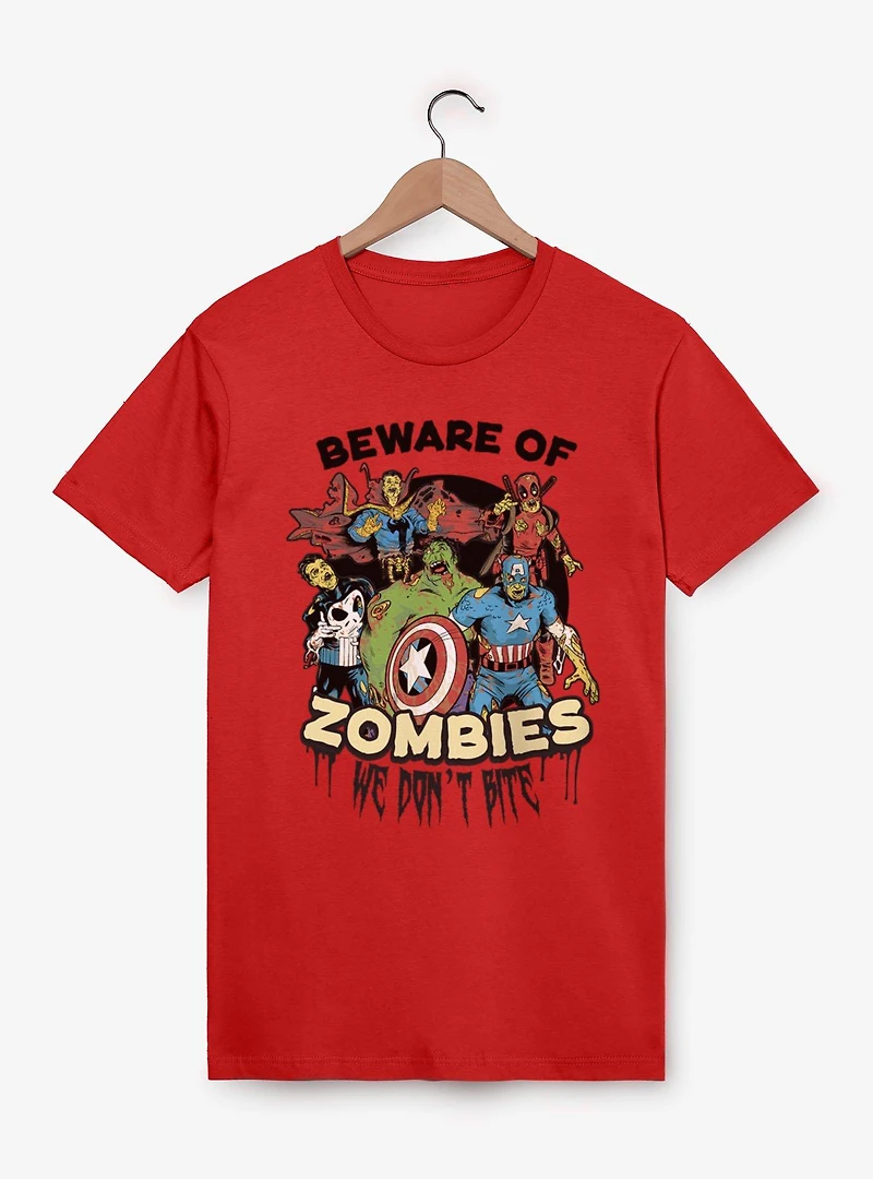 Marvel Zombies Beware Of Zombie We Bite Group Shot T-Shirt