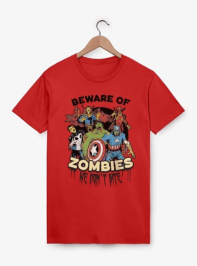 Marvel Zombies Beware Of Zombie We Bite Group Shot T-Shirt