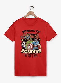 Marvel Zombies Beware Of Zombie We Bite Group Shot T-Shirt