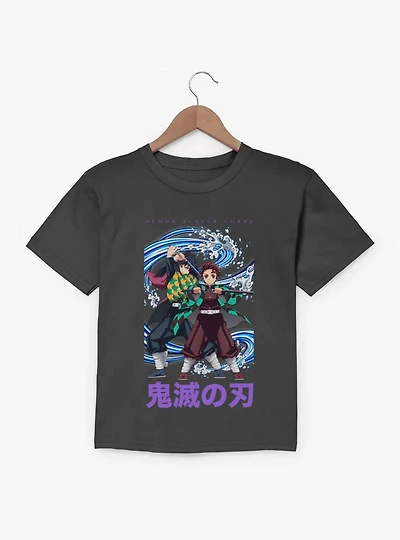 Demon Slayer Kimetsu No Yaiba Mugen Train Corps Team Up Tanjiro And Giyu Water Youth T-Shirt