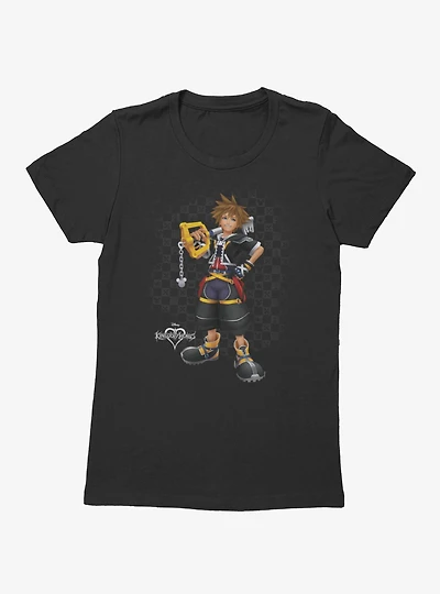 Disney Kingdom Hearts Smiling Sora On Checkered Womens T-Shirt