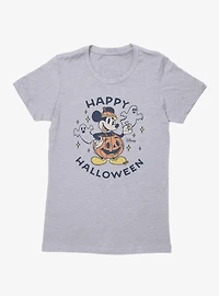Disney Mickey Mouse Happy Halloween Pumpkin Womens T-Shirt