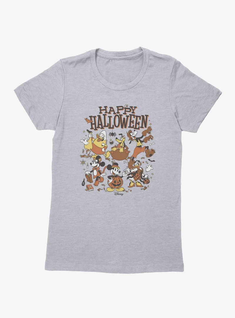Disney Mickey Mouse Happy Halloween Group Costumes Candy And Spiders Womens T-Shirt