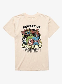Marvel Zombies Beware Of Zombie We Bite Group Shot Mineral Wash T-Shirt