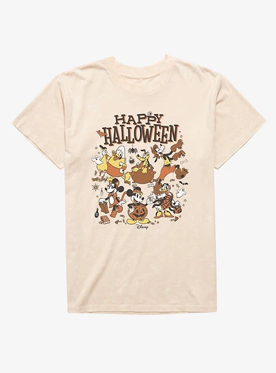 Disney Mickey Mouse Happy Halloween Group Costumes Candy And Spiders Mineral Wash T-Shirt
