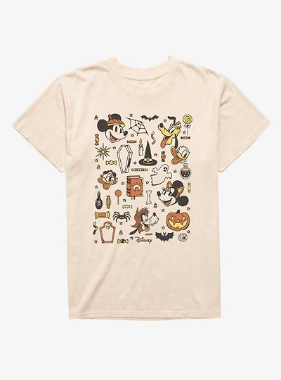 Disney Mickey Mouse Halloween Collage Candy Costumes Mineral Wash T-Shirt