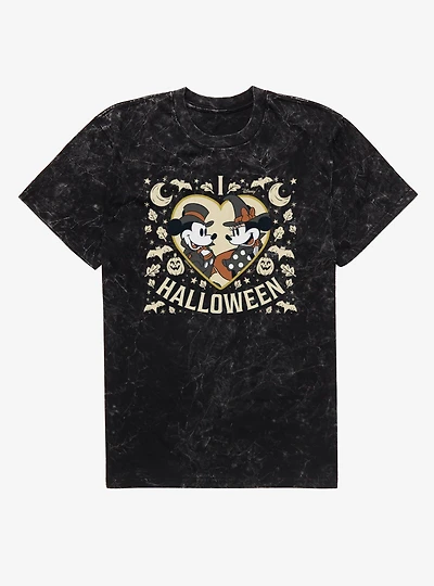 Disney Mickey Mouse I Heart Halloween And Minnie Mineral Wash T-Shirt