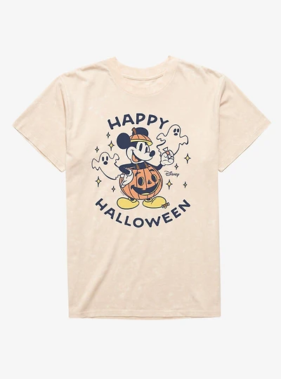 Disney Mickey Mouse Happy Halloween Pumpkin Mineral Wash T-Shirt