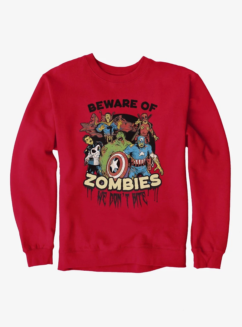 Marvel Zombies Beware Of Zombie We Bite Group Shot Sweatshirt