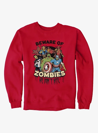 Marvel Zombies Beware Of Zombie We Bite Group Shot Sweatshirt