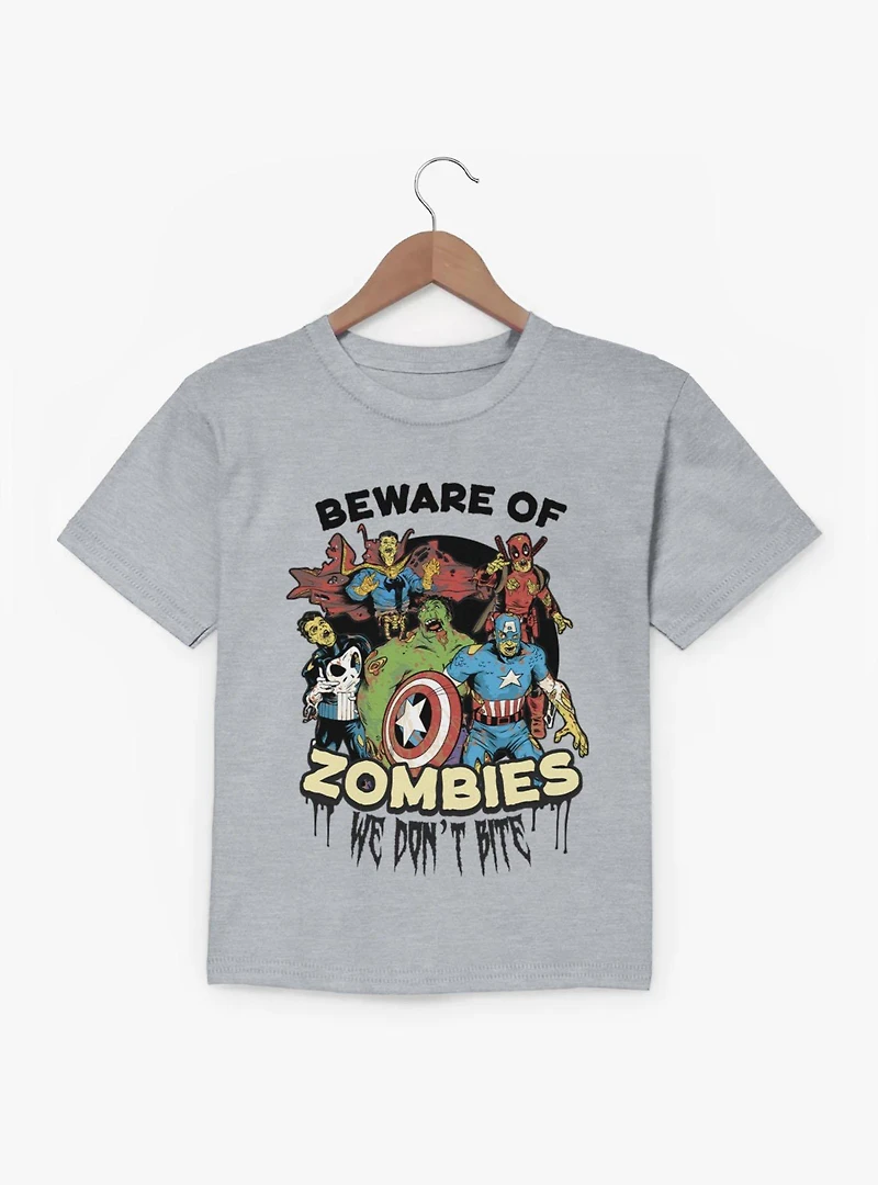 Marvel Zombies Beware Of Zombie We Bite Group Shot Youth T-Shirt