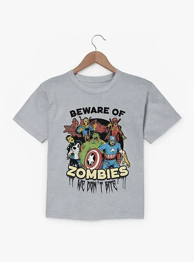 Marvel Zombies Beware Of Zombie We Bite Group Shot Youth T-Shirt