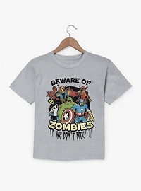 Marvel Zombies Beware Of Zombie We Bite Group Shot Youth T-Shirt