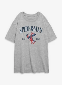 Marvel Spider-Man Hanging Upside Down Est 1962 Womens Oversized T-Shirt