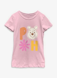 Disney Winnie The Pooh Face And Flowers Youth Girls T-Shirt