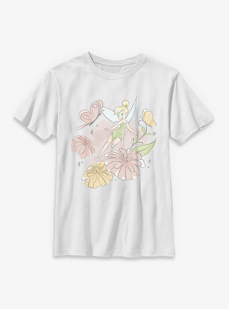 Disney Tinker Bell Butterfly Garden Floral Portrait Youth T-Shirt