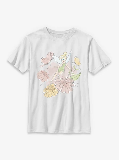 Disney Tinker Bell Butterfly Garden Floral Portrait Youth T-Shirt