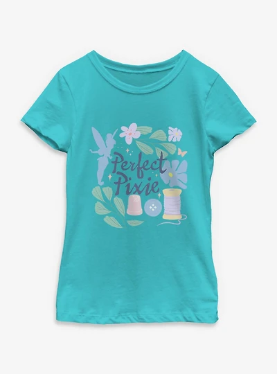 Disney Tinker Bell Perfect Pixie Floral Sewing Youth Girls T-Shirt