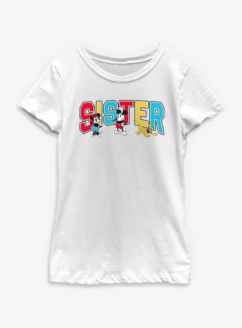 Disney Mickey Mouse & Friends Sister Collegiate Youth Girls T-Shirt