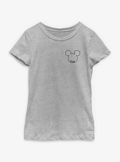Disney Mickey Mouse Head Sister Chest Pocket Logo Youth Girls T-Shirt