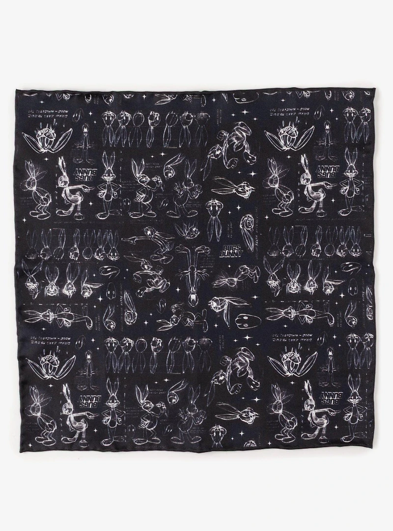 Looney Tunes Bugs Bunny Black Silk Pocket Square