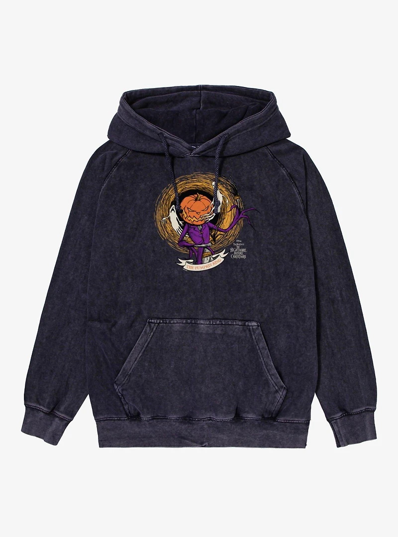 Disney Nightmare Before Christmas Pumpkin King Jack O Lantern Head Mineral Wash Hoodie
