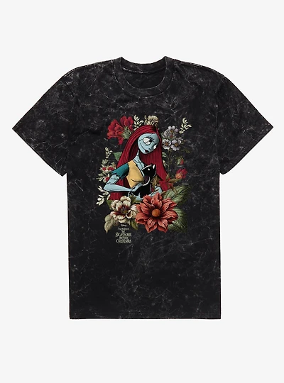 Disney Nightmare Before Christmas Sally And Cat Flowers Mineral Wash T-Shirt