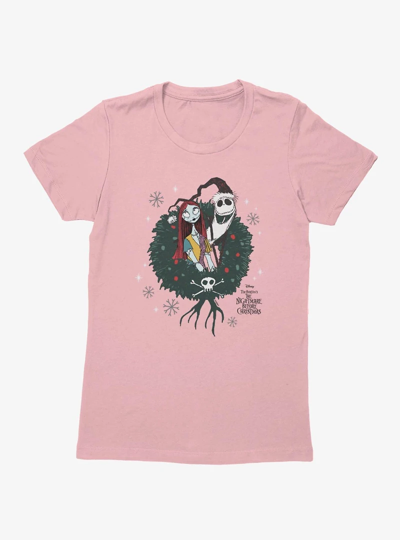 Disney Nightmare Before Christmas Sally And Jack Wreath Womens T-Shirt