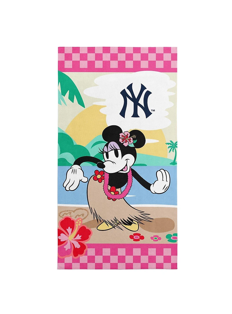 MLB New York Yankees Disney Minnie Mouse Beachy Check Pink Microfiber Beach Towel