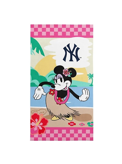 MLB New York Yankees Disney Minnie Mouse Beachy Check Pink Microfiber Beach Towel