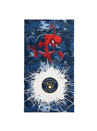 MLB Milwaukee Brewers Marvel Spider-Man Web Core Navy Microfiber Beach Towel