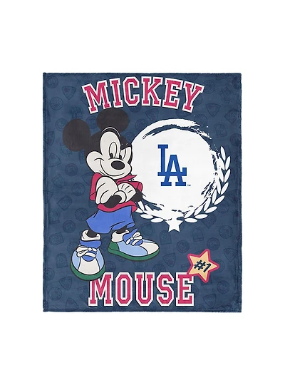 MLB Los Angeles Dodgers Disney Mickey Mouse Baller Navy Silk Touch Throw Blanket