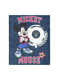 MLB Milwaukee Brewers Disney Mickey Mouse Baller Navy Silk Touch Throw Blanket