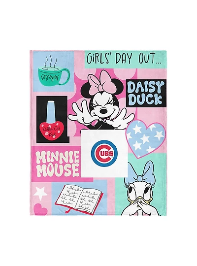 MLB Chicago Cubs Disney Minnie Mouse Checker Floral Pink Silk Touch Throw Blanket