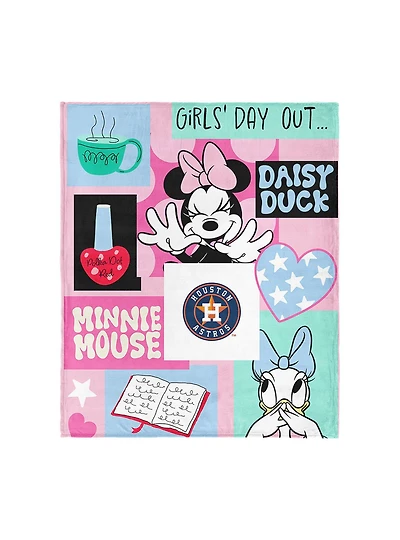 MLB Houston Astros Disney Minnie Mouse Checker Floral Pink Silk Touch Throw Blanket