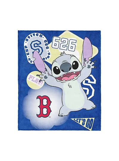 MLB Boston Red Sox Disney Lilo & Stitch Stickers Royal Silk Touch Throw Blanket