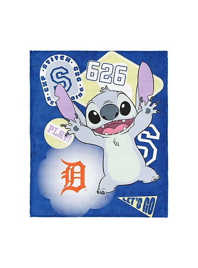 MLB Detroit Tigers Disney Lilo & Stitch Stickers Royal Silk Touch Throw Blanket