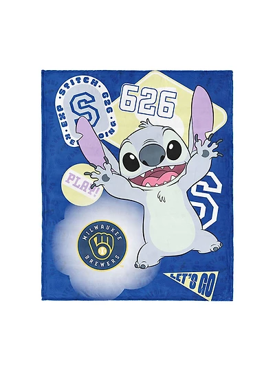 MLB Milwaukee Brewers Disney Lilo & Stitch Stickers Royal Silk Touch Throw Blanket