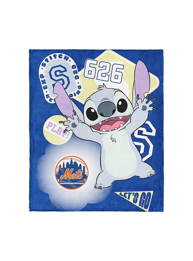 MLB New York Mets Disney Lilo & Stitch Stickers Royal Silk Touch Throw Blanket