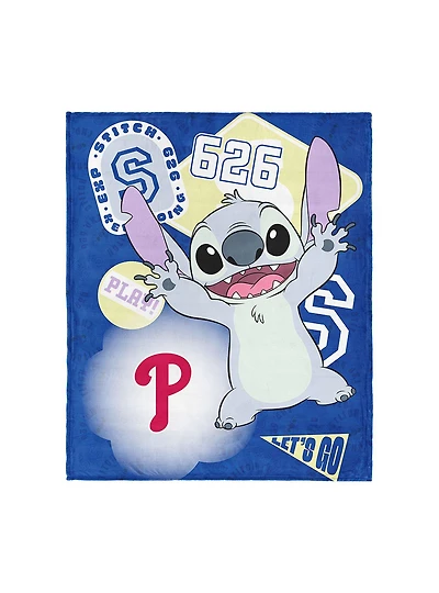 MLB Philadelphia Phillies Disney Lilo & Stitch Stickers Grey Silk Touch Throw Blanket