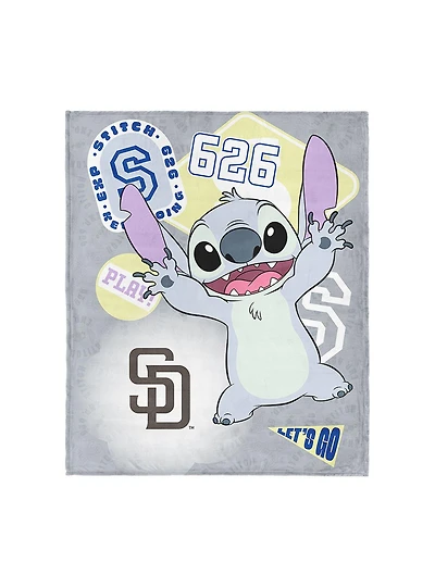 MLB San Diego Padres Disney Lilo & Stitch Stickers Grey Silk Touch Throw Blanket