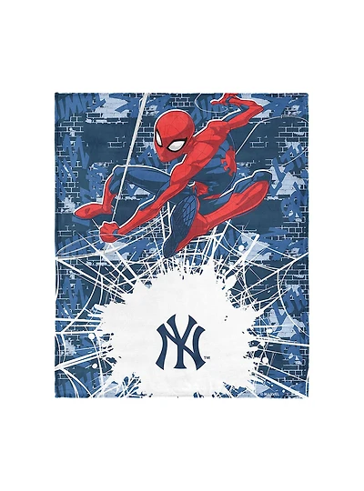 MLB New York Yankees Marvel Spider-Man Web Sling Navy Silk Touch Throw Blanket